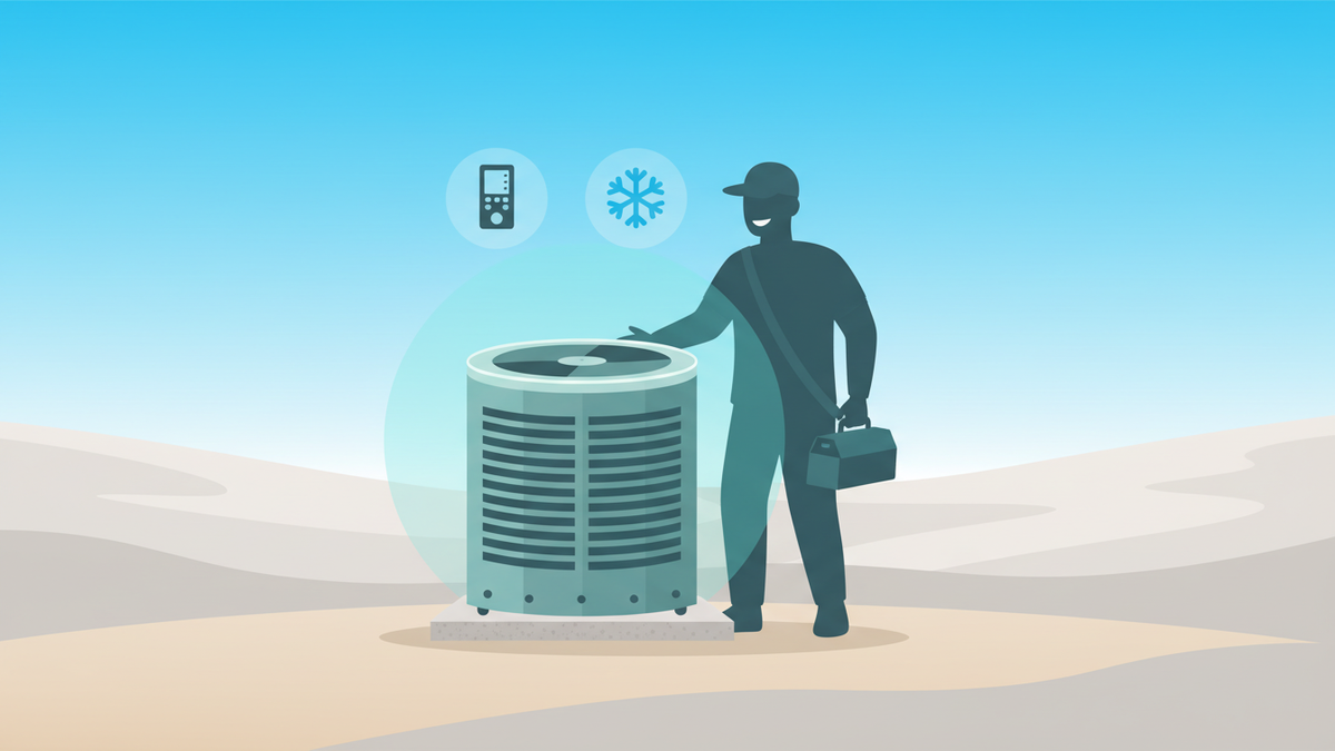 HVAC technician servicing a residential AC condenser